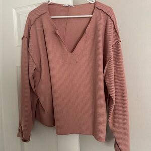 Double Zero Dusty Pink Ribbed Sweatshirt